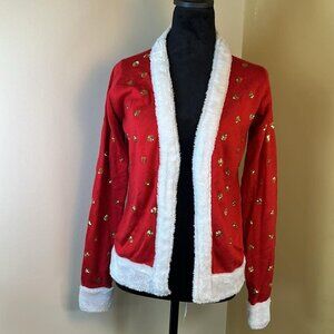 Tipsy Elves Holiday Red and White Sweater SZ Sm with Gold Accent Ugly Sweater